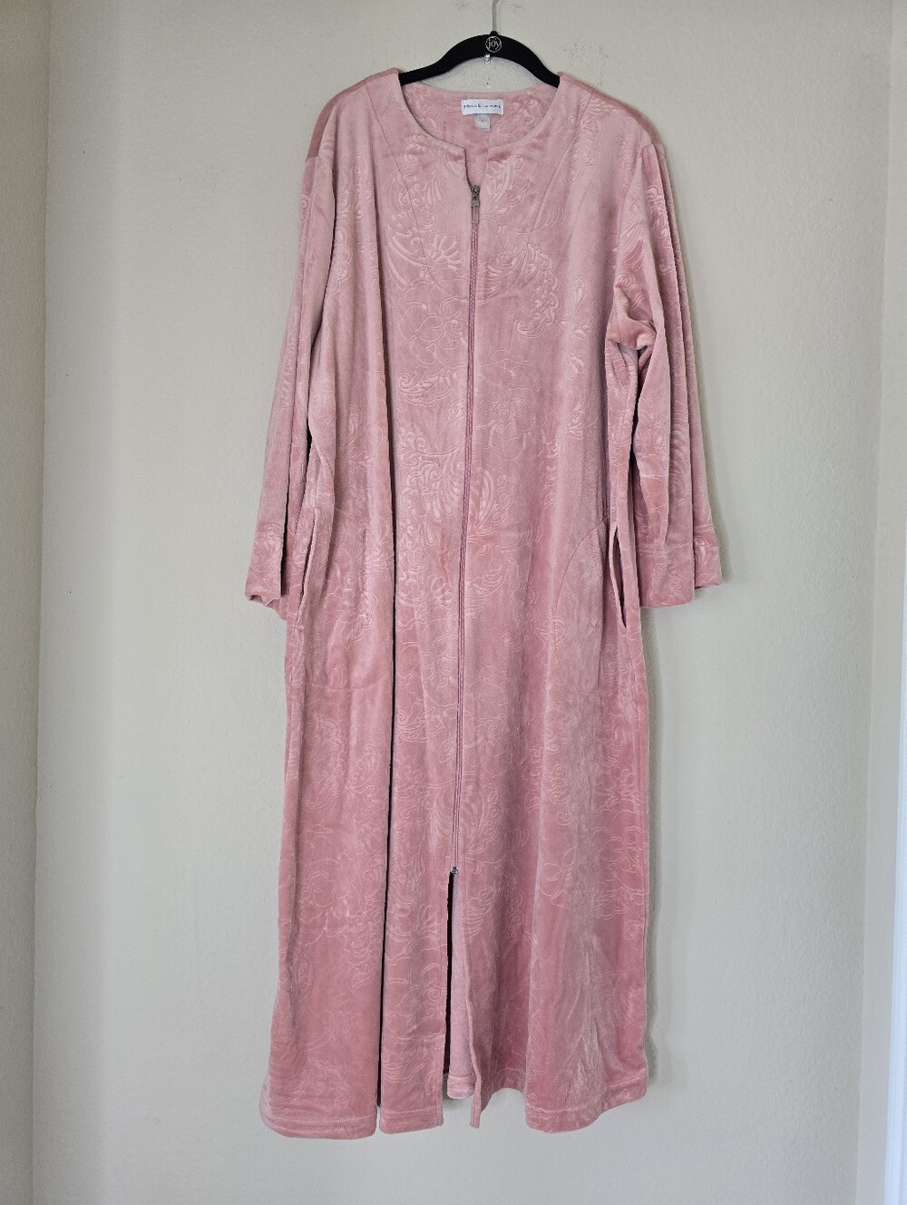 Miss Elaine Pink Velvet Zip-Front Long Robe
